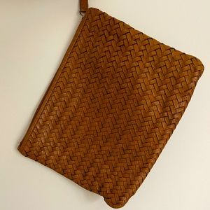 Cole Haan cognac woven clutch
